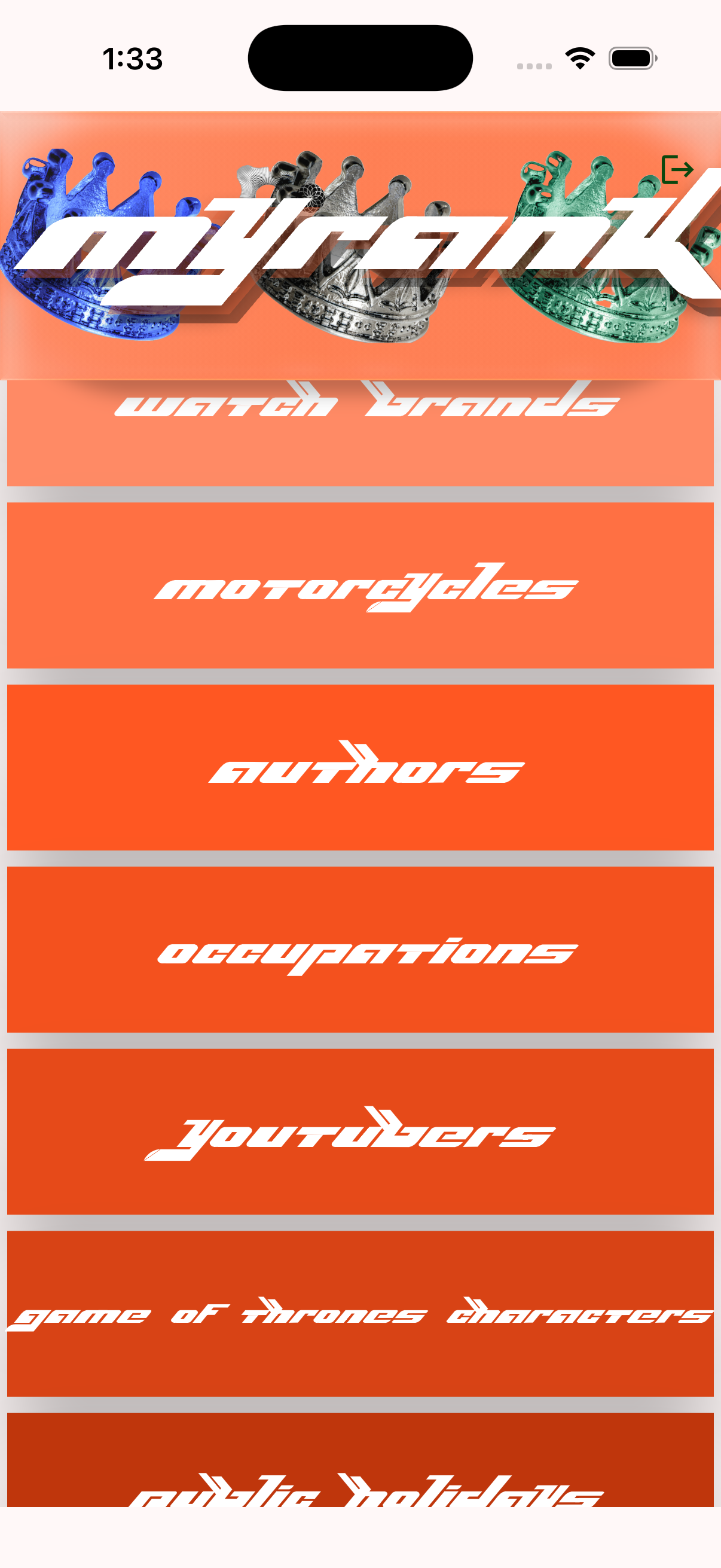 Your saved rankings in My Rank