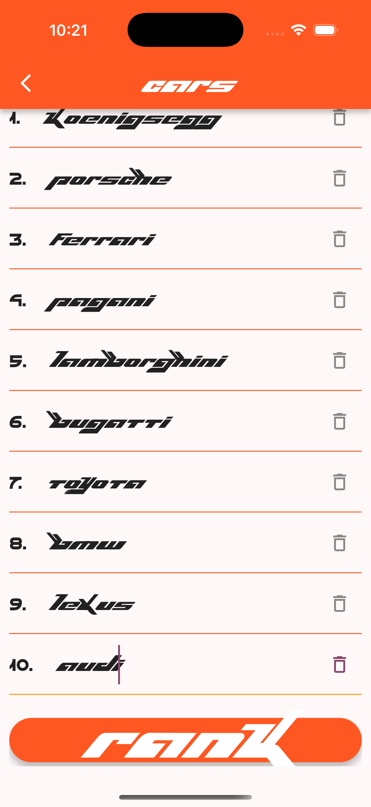 Make your top ten car brands